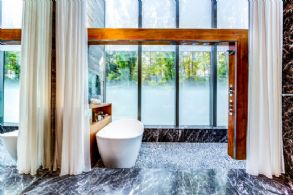 Master Bath with Heated River Rock Cascade Shower - Country homes for sale and luxury real estate including horse farms and property in the Caledon and King City areas near Toronto
