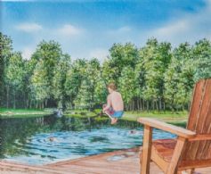Swimming in the Pond Painting of Property by Laura Berry - Country homes for sale and luxury real estate including horse farms and property in the Caledon and King City areas near Toronto
