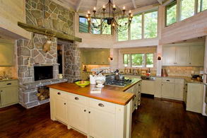 Kitchen with Granite Fireplace - Country homes for sale and luxury real estate including horse farms and property in the Caledon and King City areas near Toronto